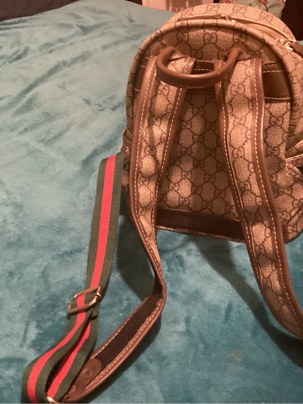 Gucci Beige GG Canvas Mini Backpack with Green-Red Web Straps - Picture 2 of 5